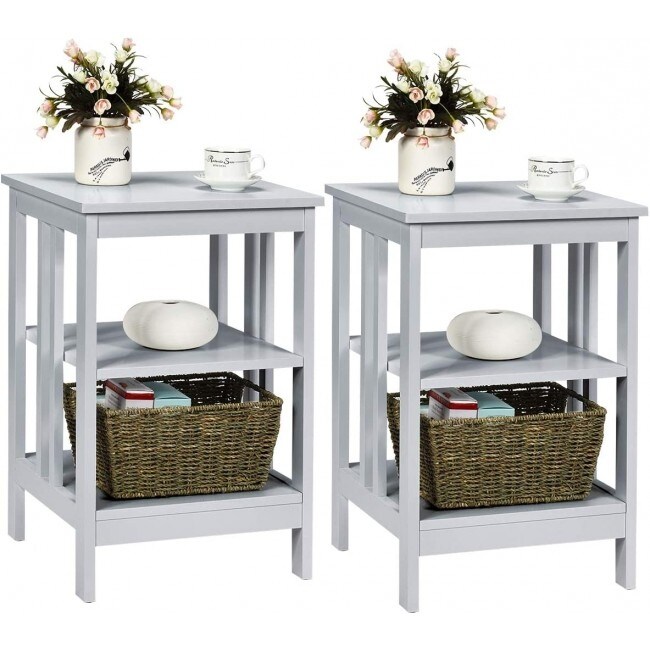 Set of 2 Multifunctional 3 Tier Nightstand Sofa Side Table   16\