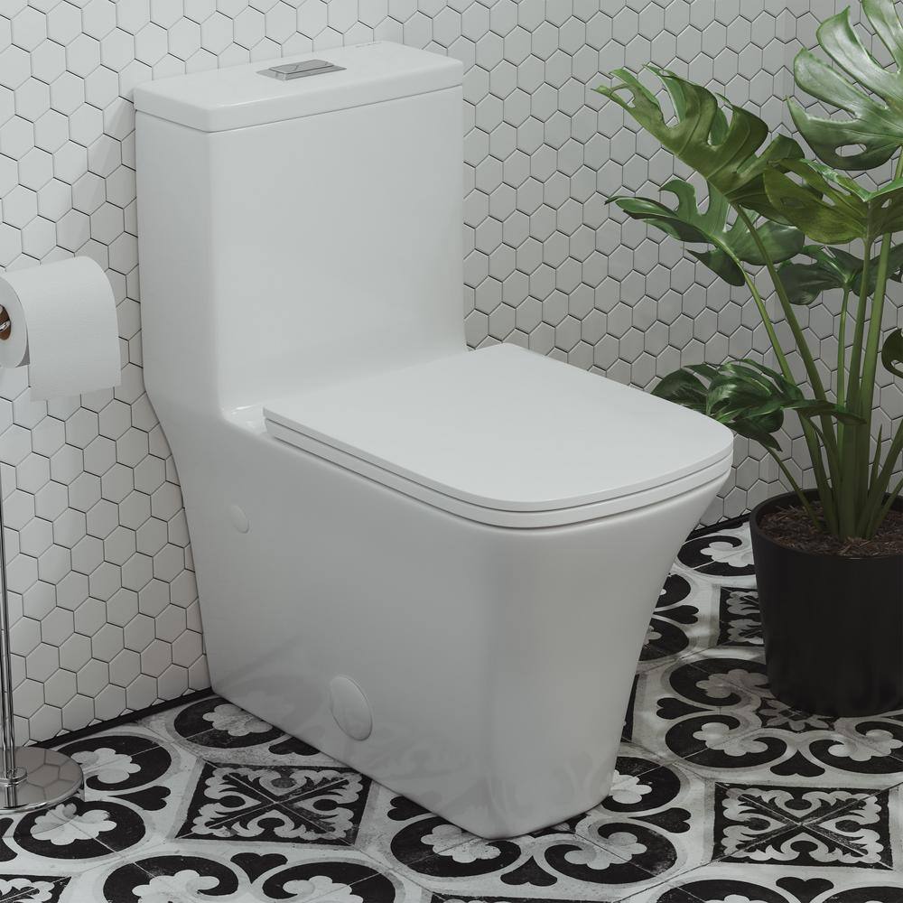 Swiss Madison Eclair One-Piece 0.81.28 GPF Dual Flush Square Toilet in Glossy White Seat Included SM-1T288