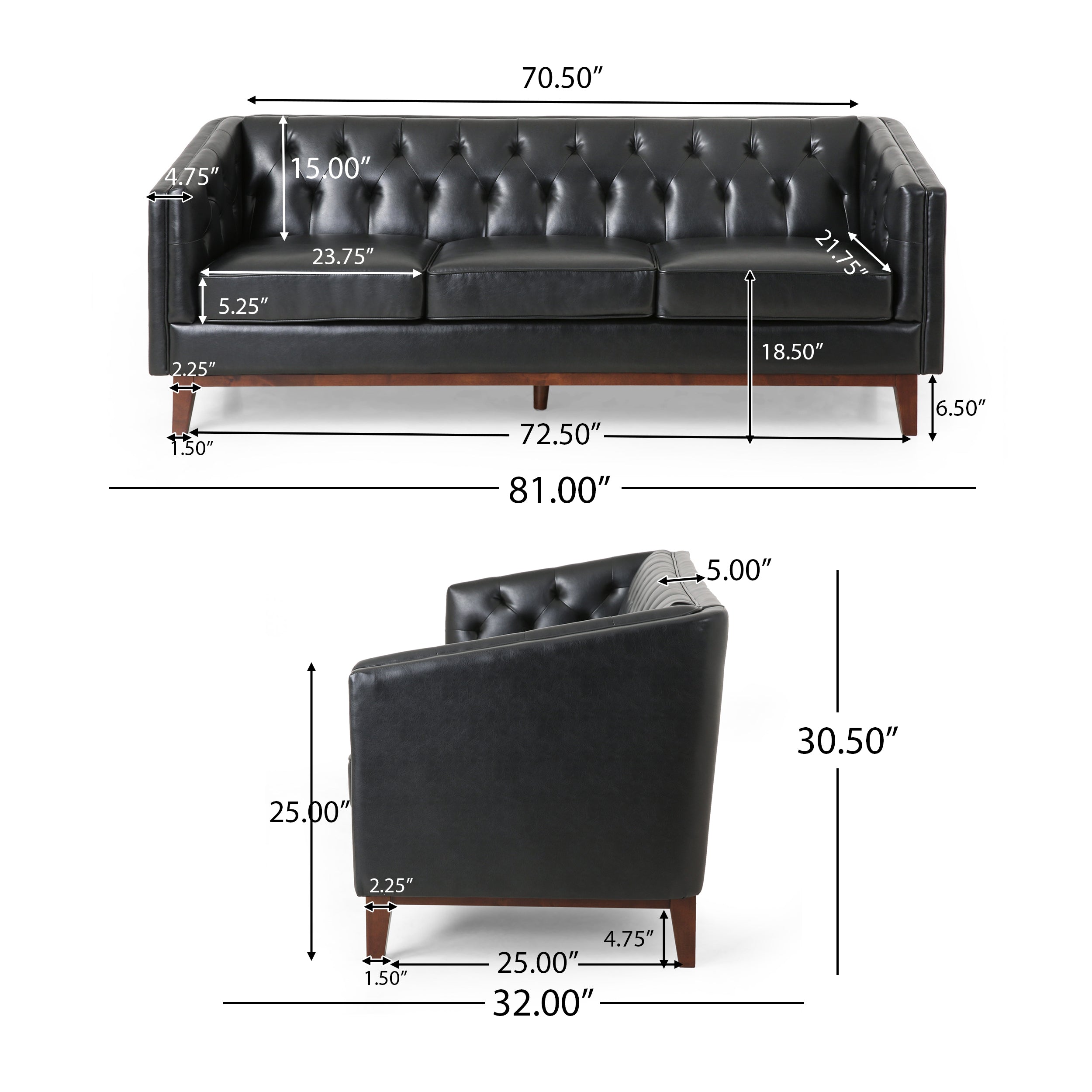 Colstrip Contemporary Upholstered 3 Seater Sofa