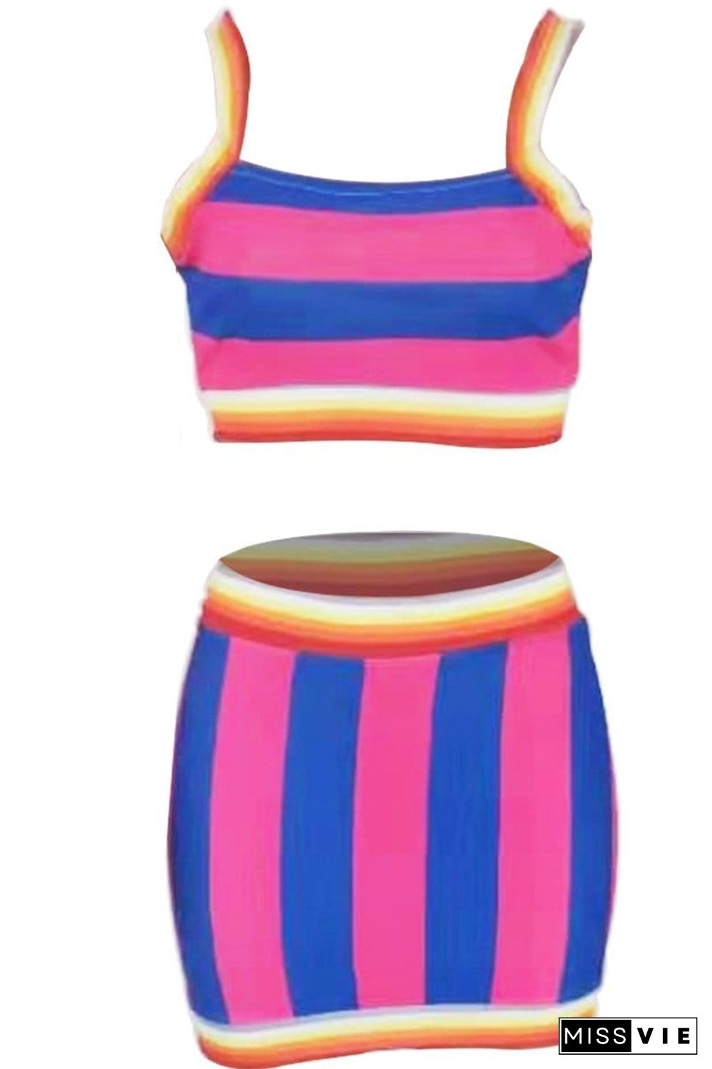 Fashion Print Cute Striped Skirts Set