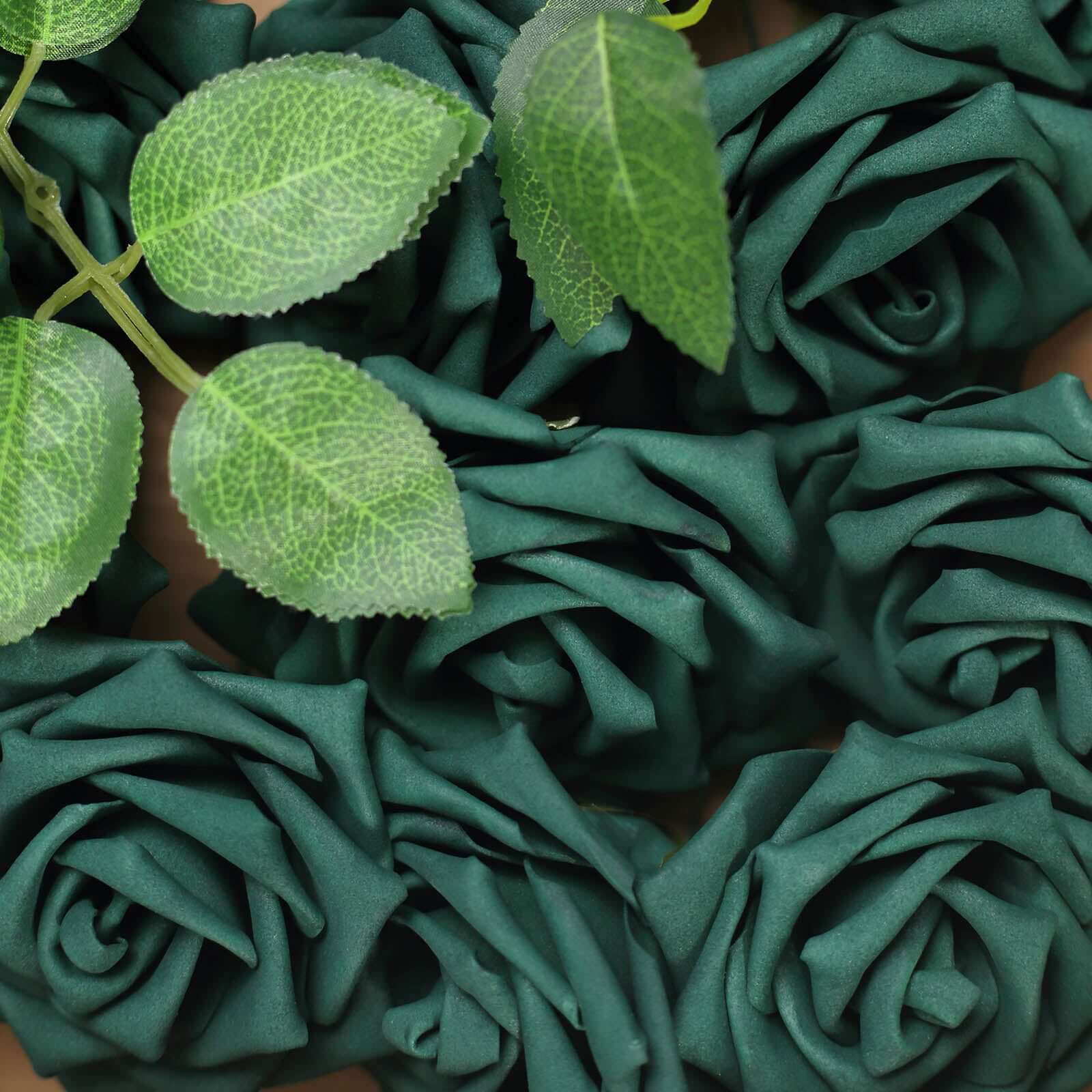 24 Roses Hunter Emerald Green Artificial Foam Flowers With Stem Wire and Leaves 5