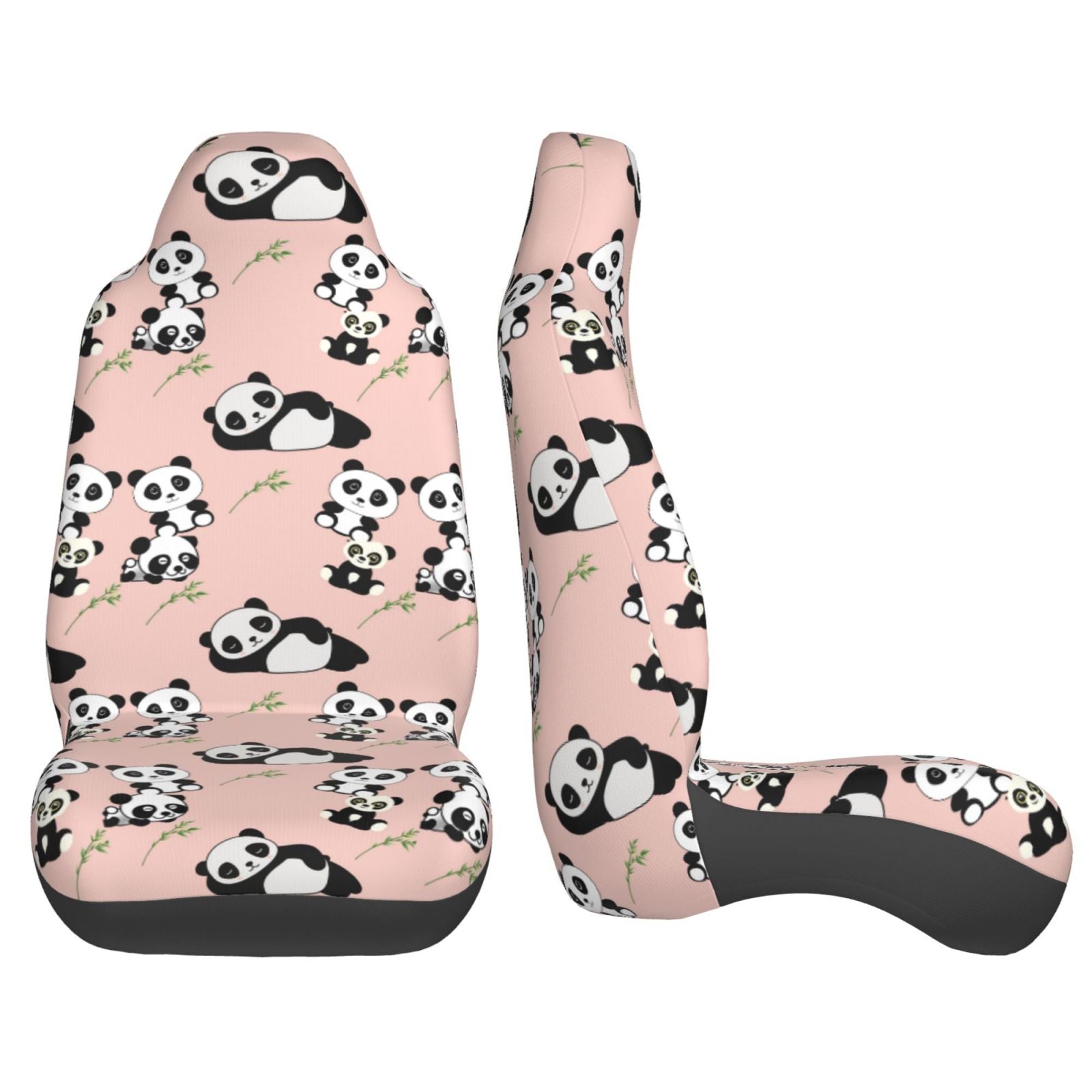 TEQUAN Front Seat Covers， Funny Pandas Pink Pattern 2 Piece Car Seat Cover Fit Most Car SUV Truck Van