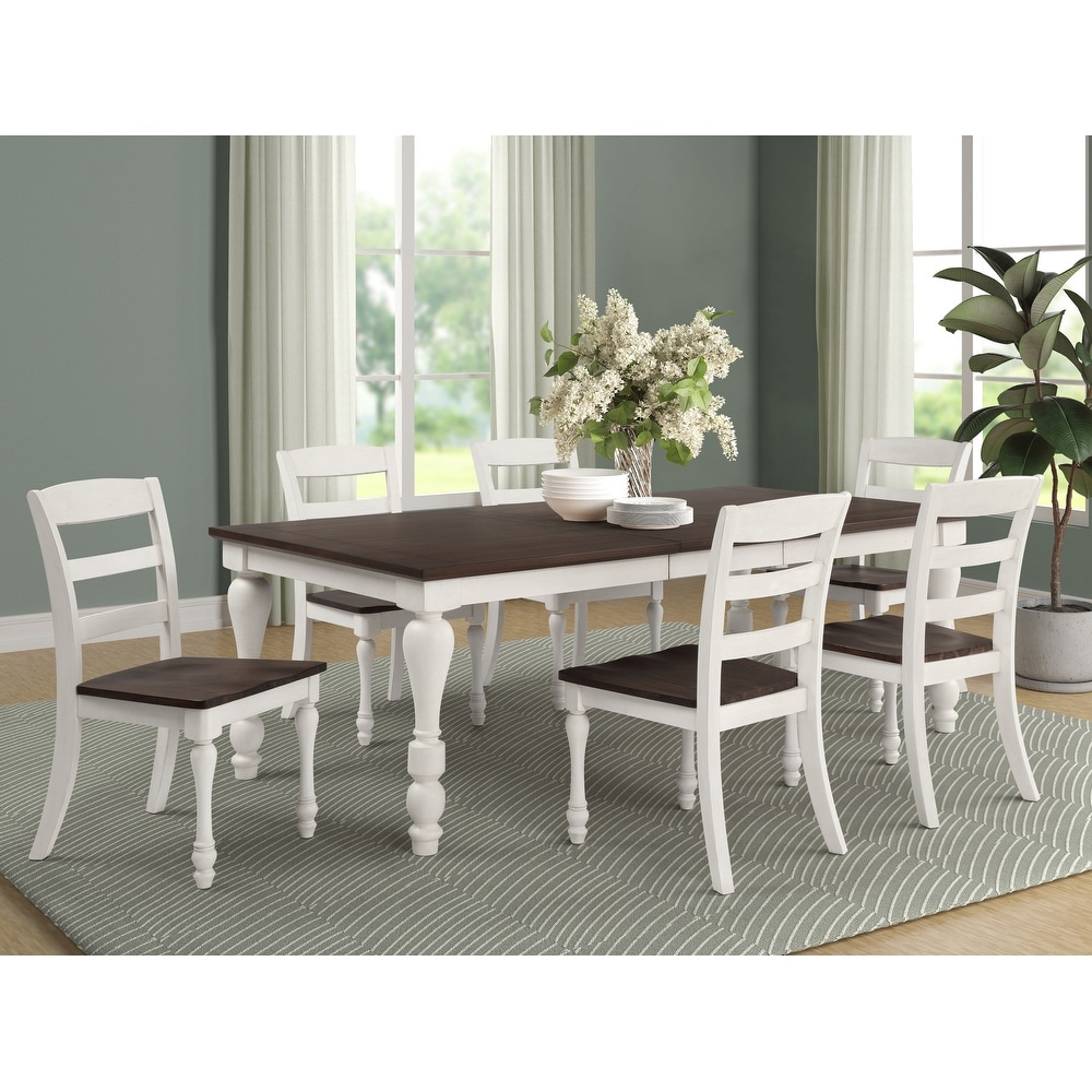 Bridgeview Dark Cocoa and White Dining Table with Leaf Extension