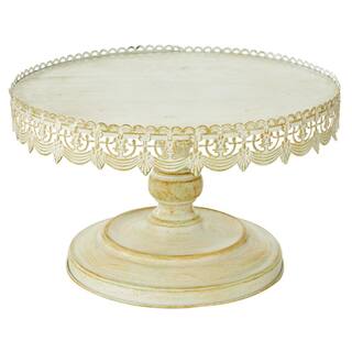 Litton Lane White Decorative Cake Stand with Lace Inspired Edge 50481