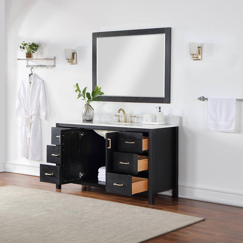 Altair Hadiya 60 in. W x 22 in. D x 34 in. H Bath Vanity in Black Oak with Carrara White Composite Stone Top 542060S-BO-AW-NM