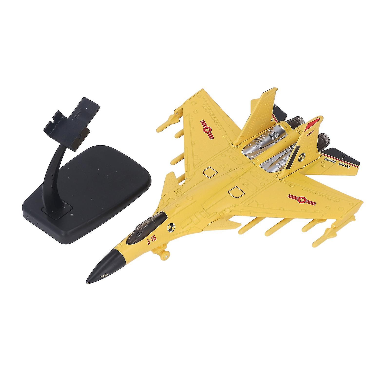 Fighter Aircraft Model Pull Back with Display Stand Sound Light Alloy Aircraft Model for Boy Kids Yellow