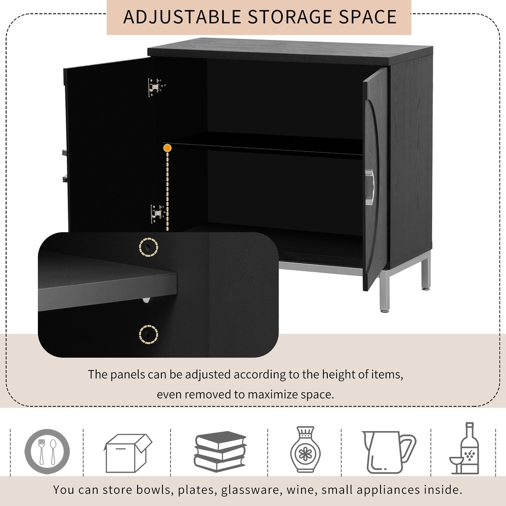 Simple Storage Cabinet Accent Sideboard with Solid Wood Veneer and Metal Leg Frame for Living Room  Entryway  Dining Room