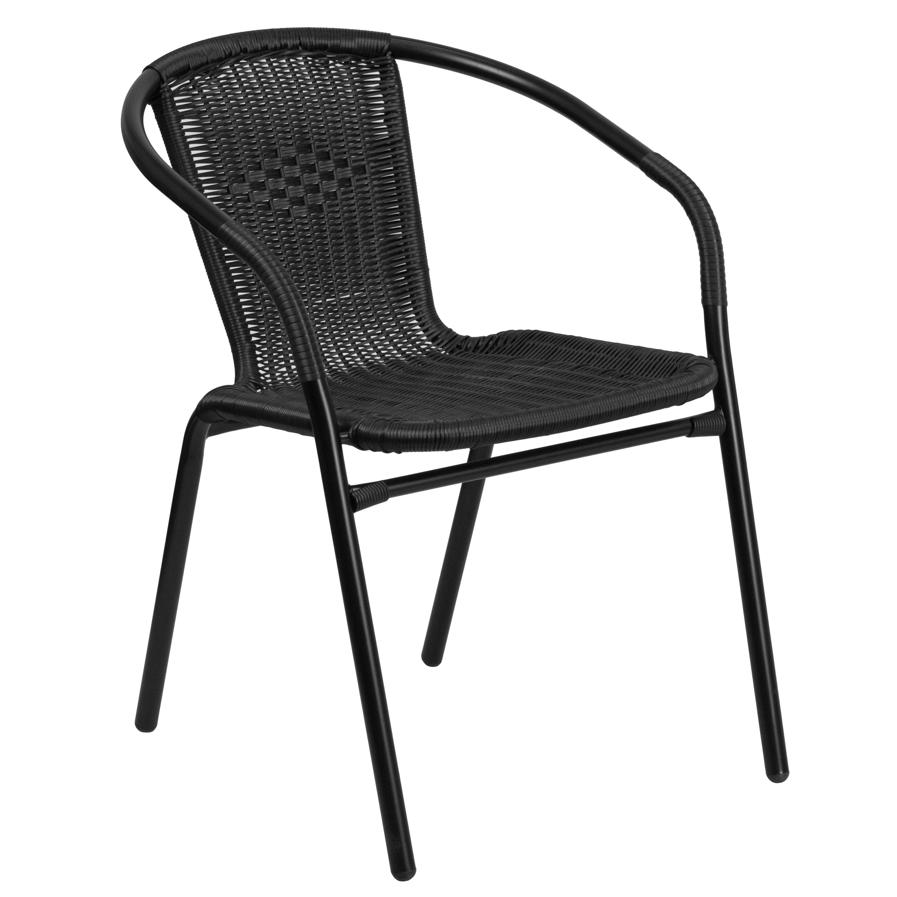 BizChair 2 Pack Black Rattan Indoor-Outdoor Restaurant Stack Chair