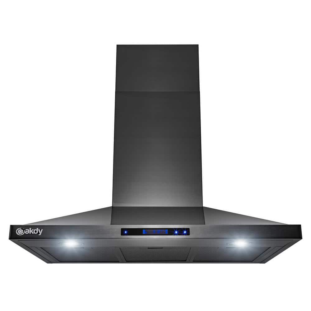 AKDY 36 in 350 CFM Convertible Wall Mount Kitchen Range Hood with LED Lights in Black Stainless Steel