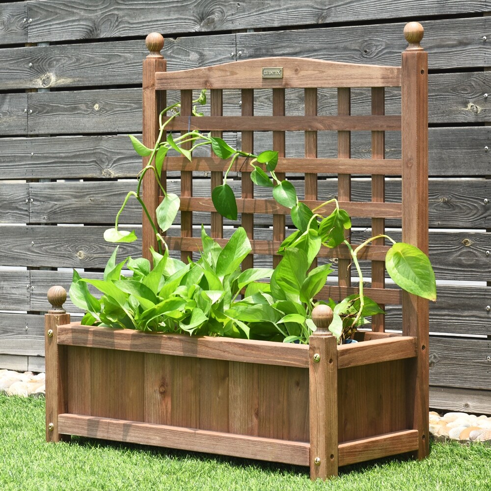 Costway Solid Wood Planter Box with Trellis Weather Resistant Outdoor   25'' (L) X 11'' (W) X 30'' (H)