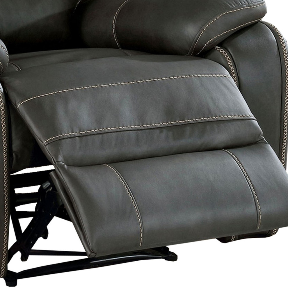 Leatherette Power Recliner With Pillow Top Arms Dark Gray  Saltoro Sherpi   Contemporary   Recliner Chairs   by VirVentures  Houzz