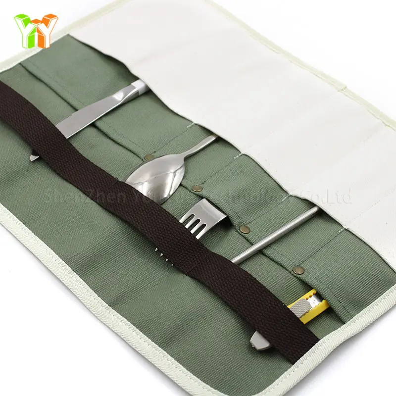 Portable Cutlery Bag Camping Picnic Tableware Organizer Canvas Dinnerware Storage Bag Utensil Pouch Case