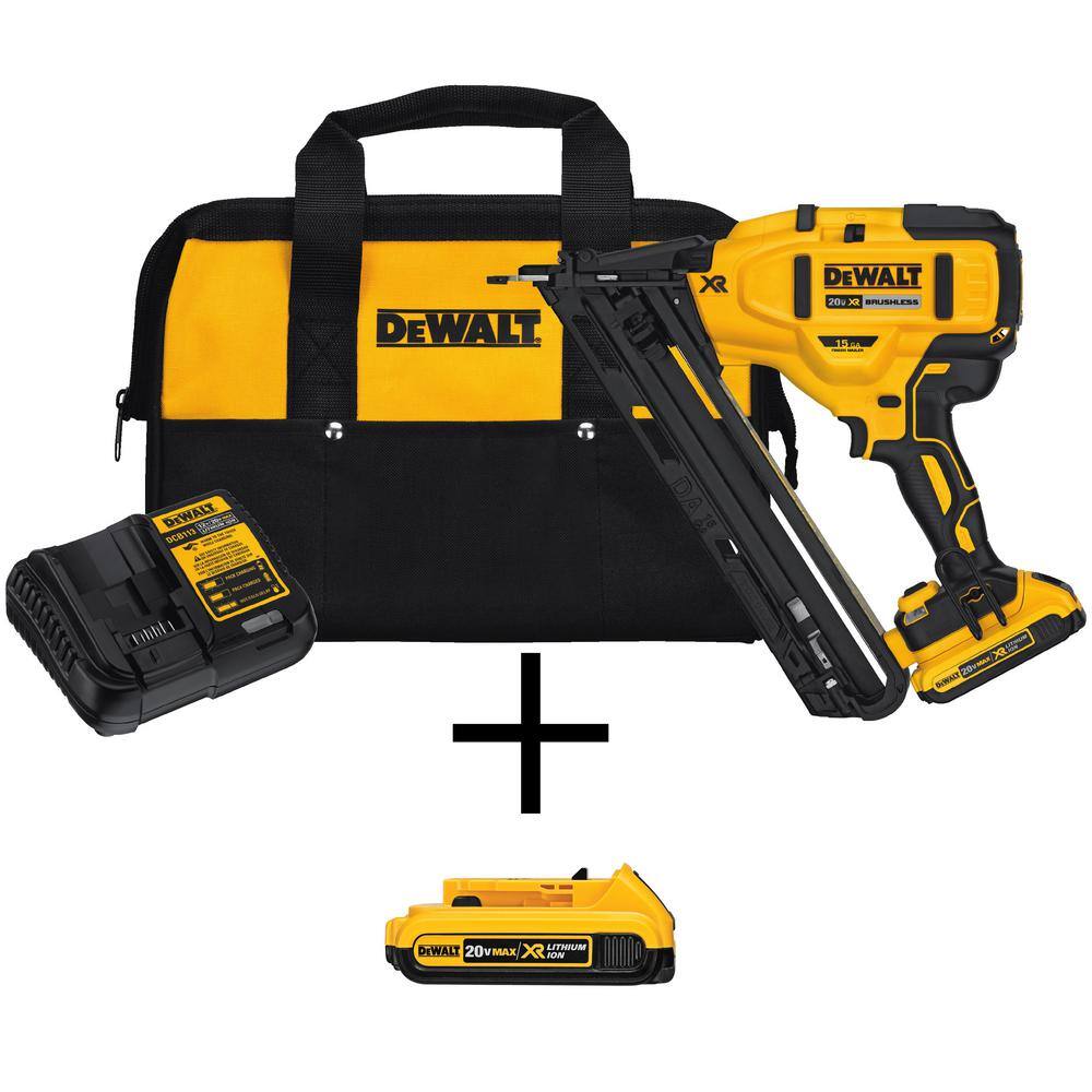 DW 20V MAX XR Lithium-Ion 15-Gauge Cordless Finish Nailer with (2) 2.0Ah Batteries Charger and Bag DCN650D1wDCB203