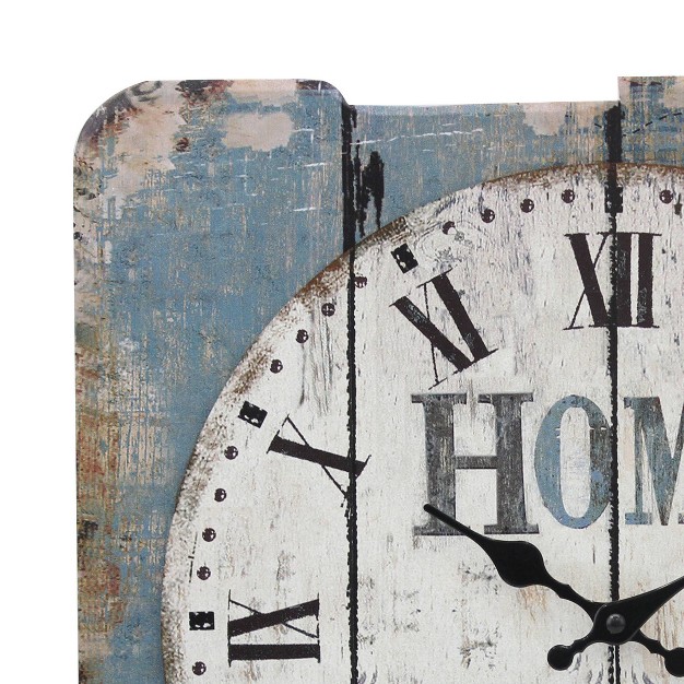 X 15 7 quot Decorative Farmhouse Wooden Wall Clock Blue white Stonebriar Collection