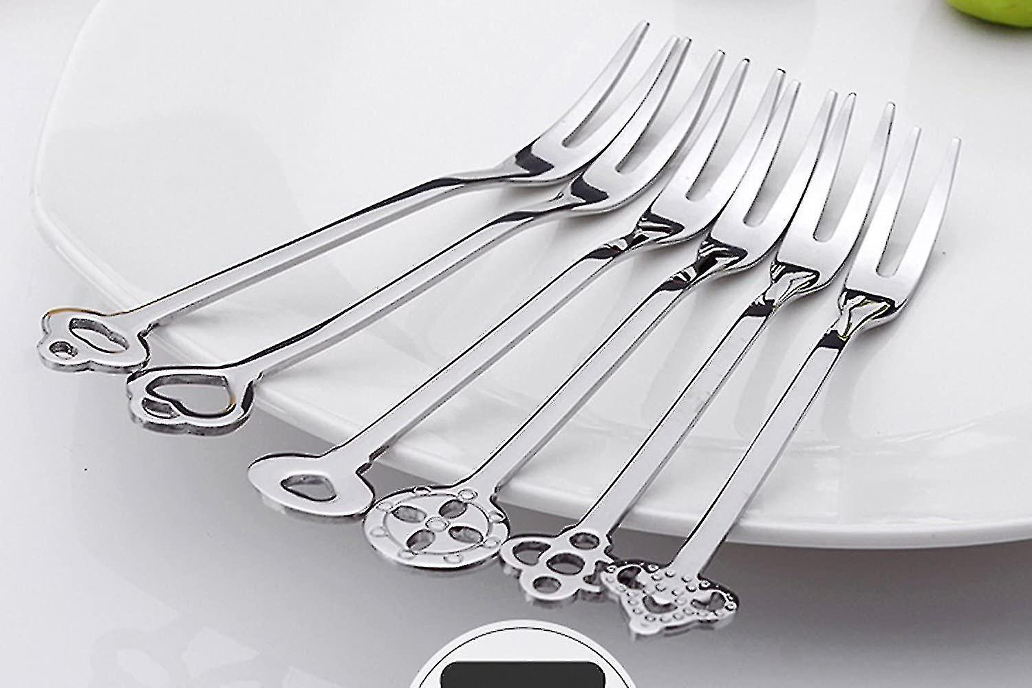 6 Pack 4.84 Inch Stainless Steel Fruit Forks Small Size Pickle Forks Cocktail Forks Dessert Forks