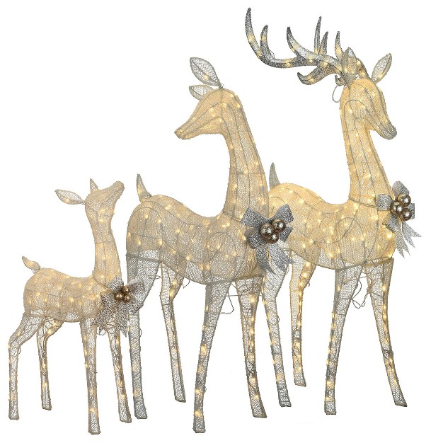 3pc Led Mesh Fabric Deer Family Novelty Sculpture Light Multicolor National Tree Company