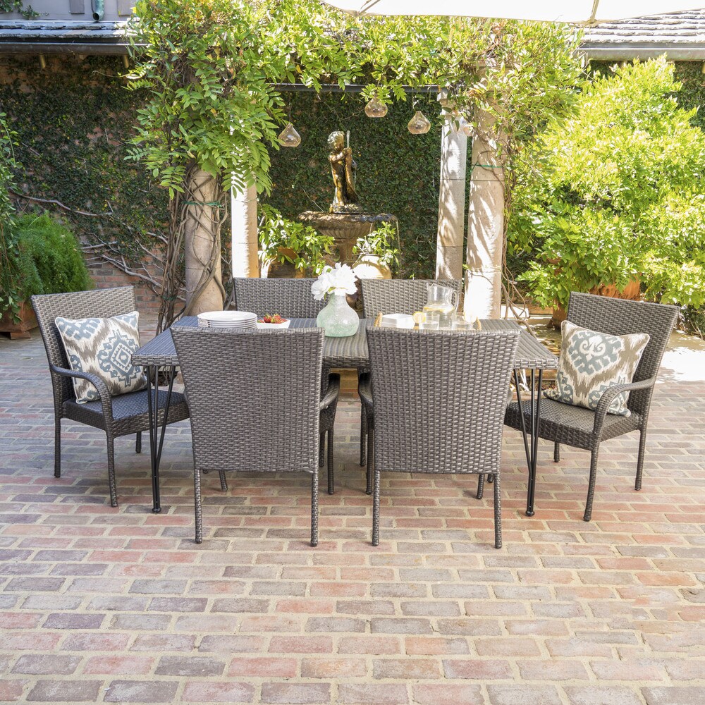 Nash Outdoor 7 Piece Rectangle Wicker Dining Set by Christopher Knight Home