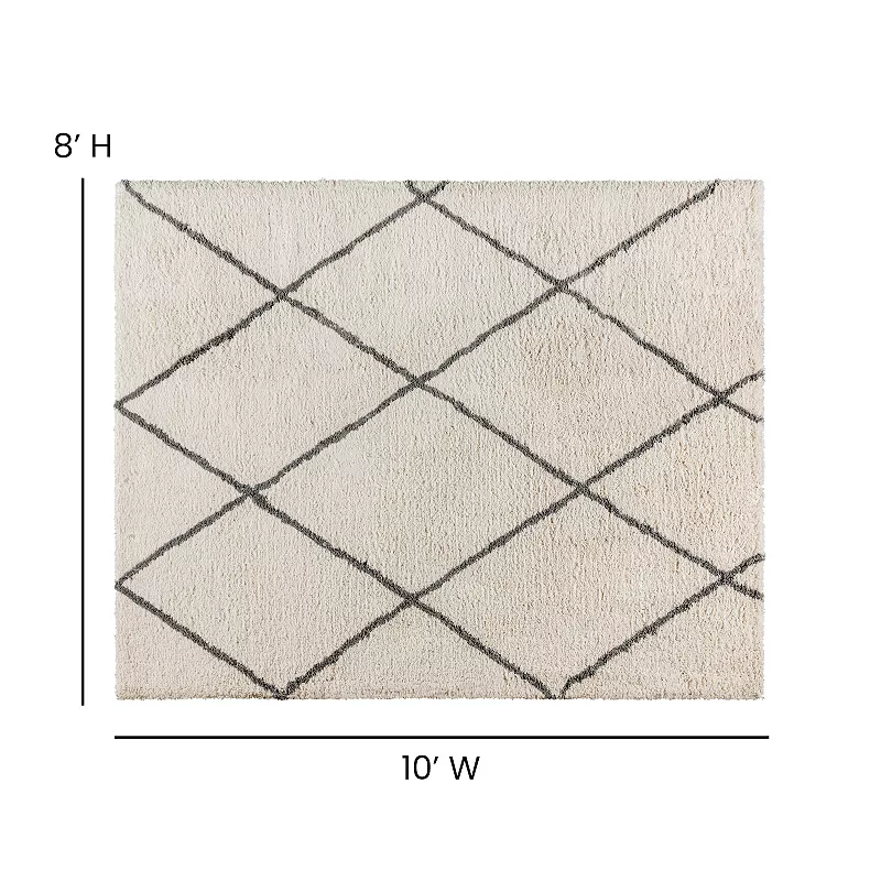 Merrick Lane Shag Style Diamond Trellis Area Rug - 8' x 10' - Ivory/Gray Polyester (PET)