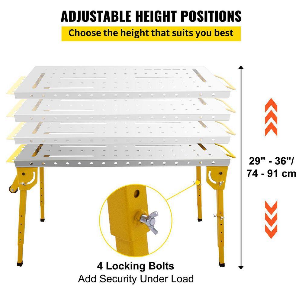 VEVOR 46 in. x 18 in. Welding Table Steel Folding Industrial Workbench with 1000 lbs. Load Capacity Adjustable Height HJTYCWBD14618JCDAV0