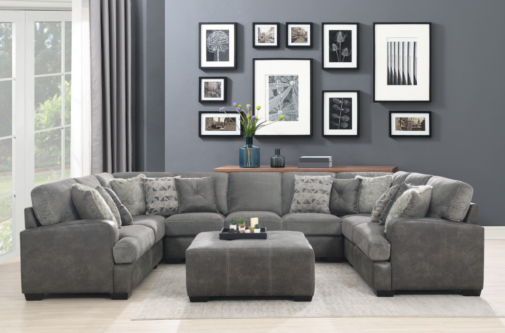 Melissa Ottoman  Gray Herringbone   Transitional   Footstools And Ottomans   by Lorino Home  Houzz