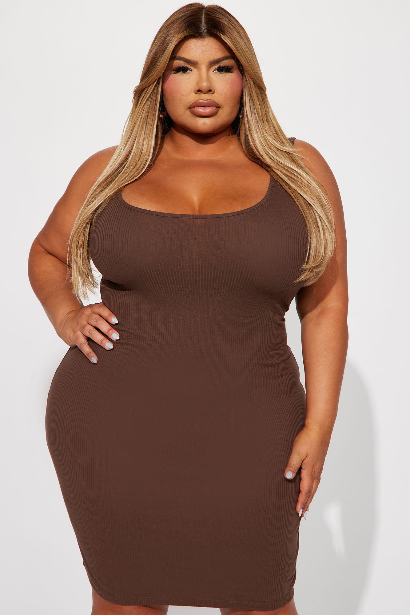 A Must Have Ribbed Midi Dress - Brown