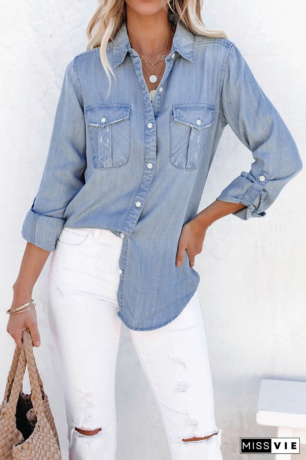 Blue Washed Open Button Denim Shirts