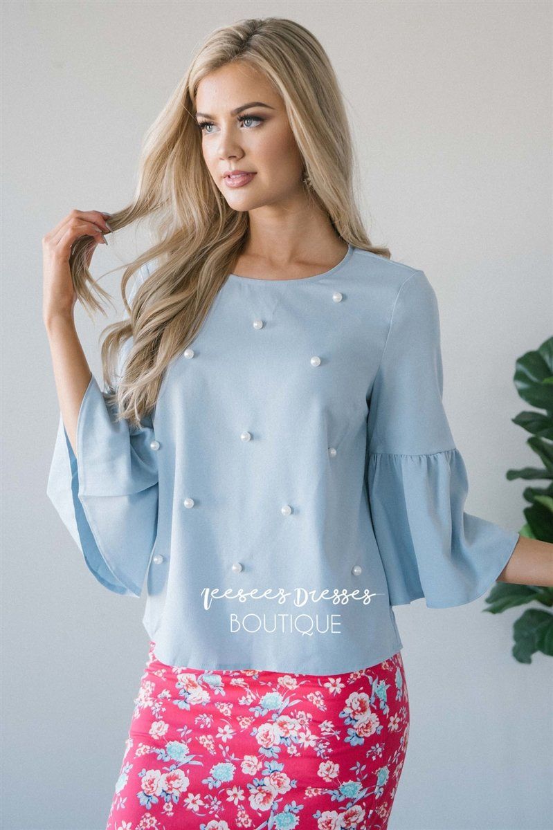 Pearl Front Bell Sleeve Blouse