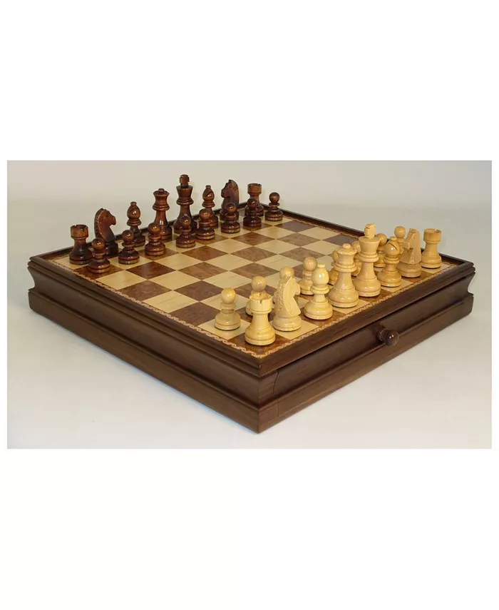 WorldWise Imports 15 Walnut and Maple Drawer Chest Chess Set