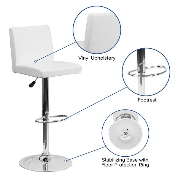 2 Pk. Contemporary Brown Vinyl Adjustable Height Barstool with Panel Back and Chrome Base