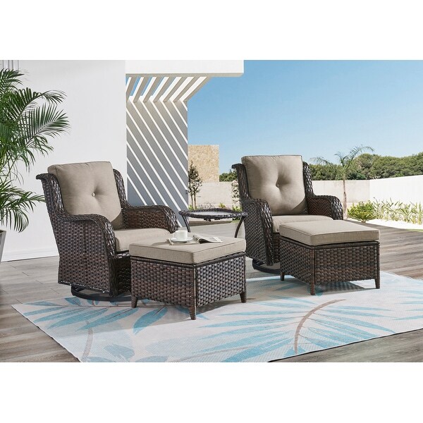 Pocassy 5Piece Outdoor Furniture Set，Swivel chairs with Ottomans