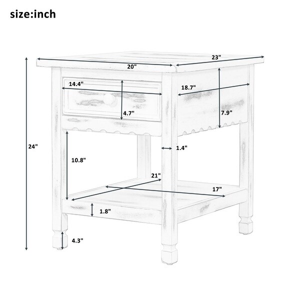 End Table with Open Styled Shelf ，Side Table with Drawer