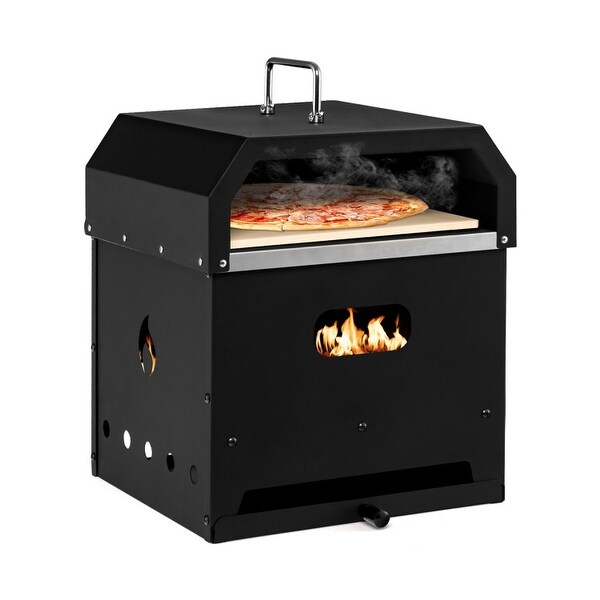 4-in-1 Outdoor Portable Pizza Oven with 12 Inch Pizza Stone - Black - 14