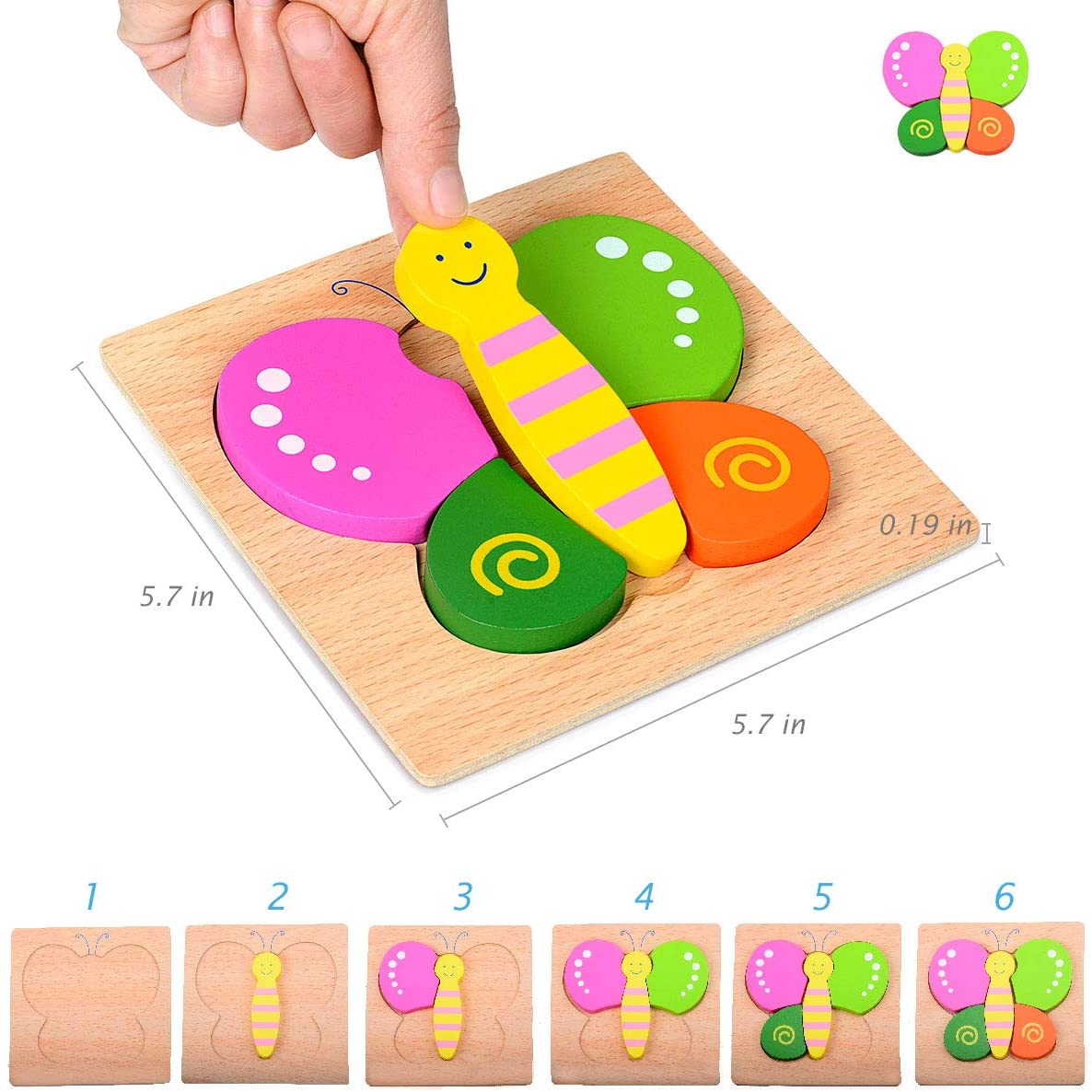 SUORFOXS Wooden Animal Puzzles for Kids， Toddlers 1 2 3 Years Old， Boys and Girls Educational Toys Gift