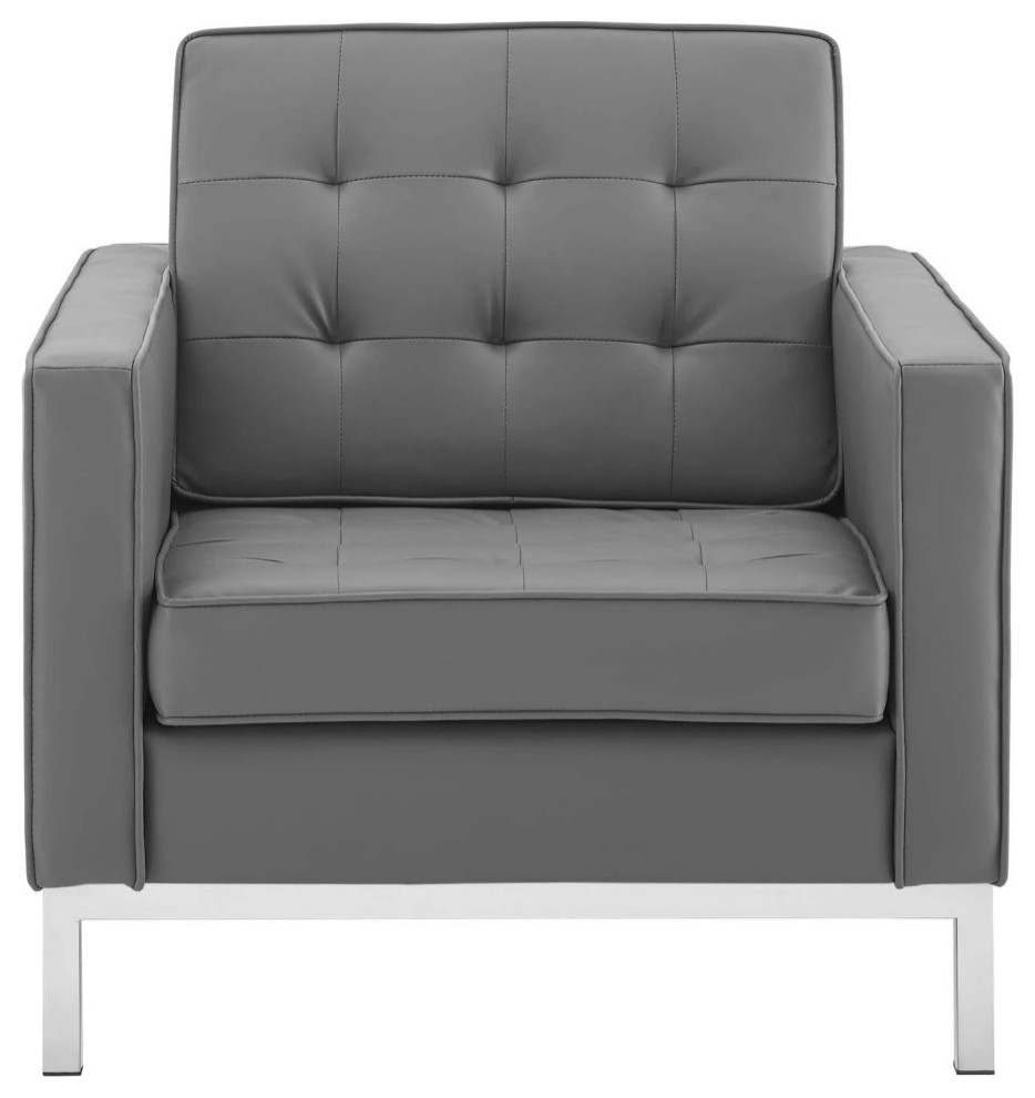 Aaliyah Silver Gray Tufted Upholstered Faux Leather Armchair   Contemporary   Armchairs And Accent Chairs   by Peachtree Fine Furniture  Houzz