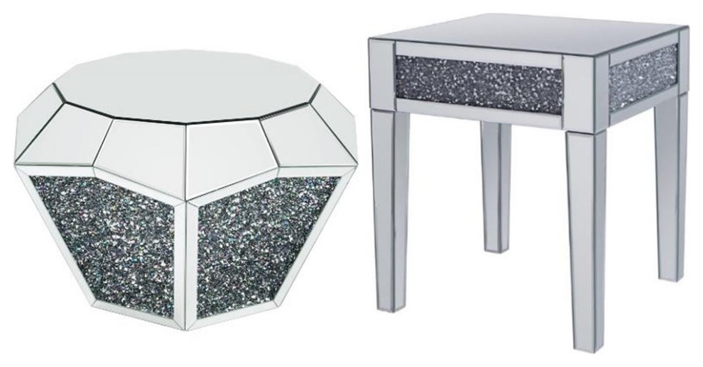 Home Square 2 Piece Set with Mirrored Coffee Table and End Table   Contemporary   Coffee Table Sets   by Homesquare  Houzz