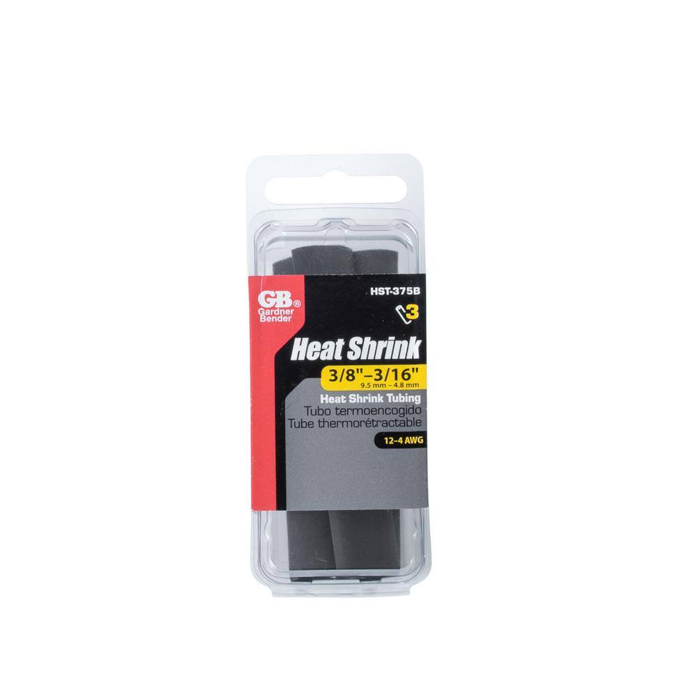 GARDNER BENDER 38 in. x 3 in. L Black Polyolefin Heat Shrink Tubing (3-Pack) HST-375B