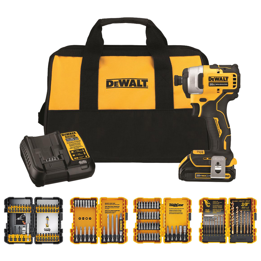 20V MAX* Brushless Atomic Compact 1/4 in. Impact Driver Kit with 100pc Screwdriving Set Bundle ;