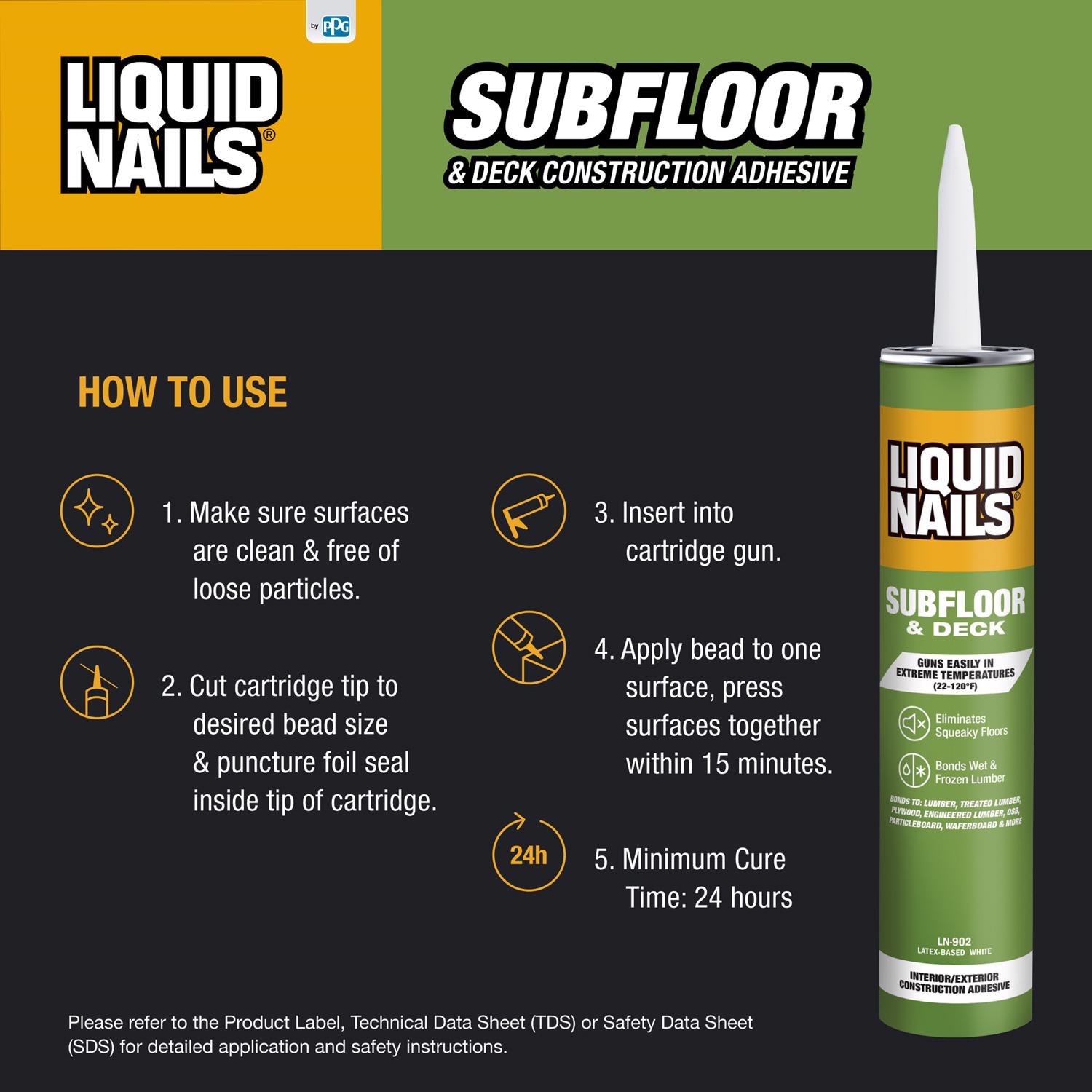 Liquid Nails Subfloor \u0026 Deck Acrylic Latex Construction Adhesive 10 oz