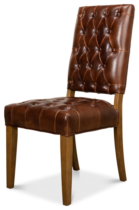 Brady Leather Side Dining Chairs Set of 2   Traditional   Armchairs And Accent Chairs   by Sideboards and Things  Houzz