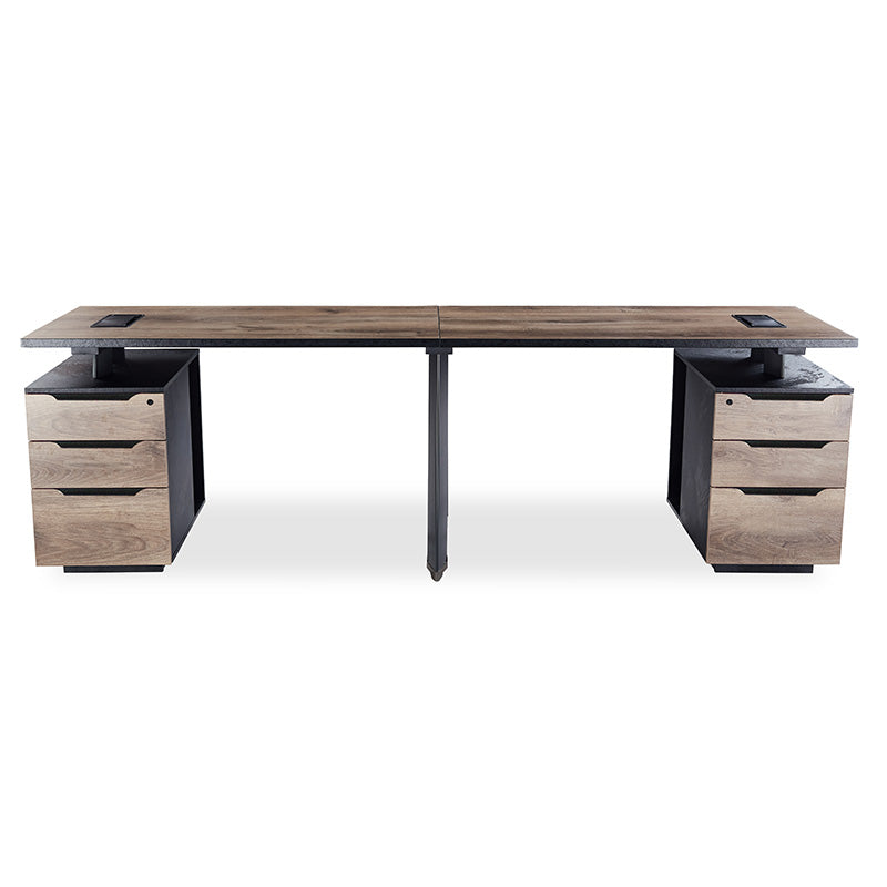 ARTO 2 People Workstation with 2 Cabinets  2.4M - Warm Oak & Black