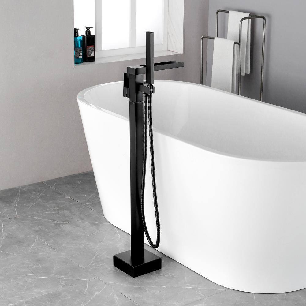 Nestfair Single-Handle Floor Mount Roman Tub Faucet with Hand Shower in Matte Black SMD8037B