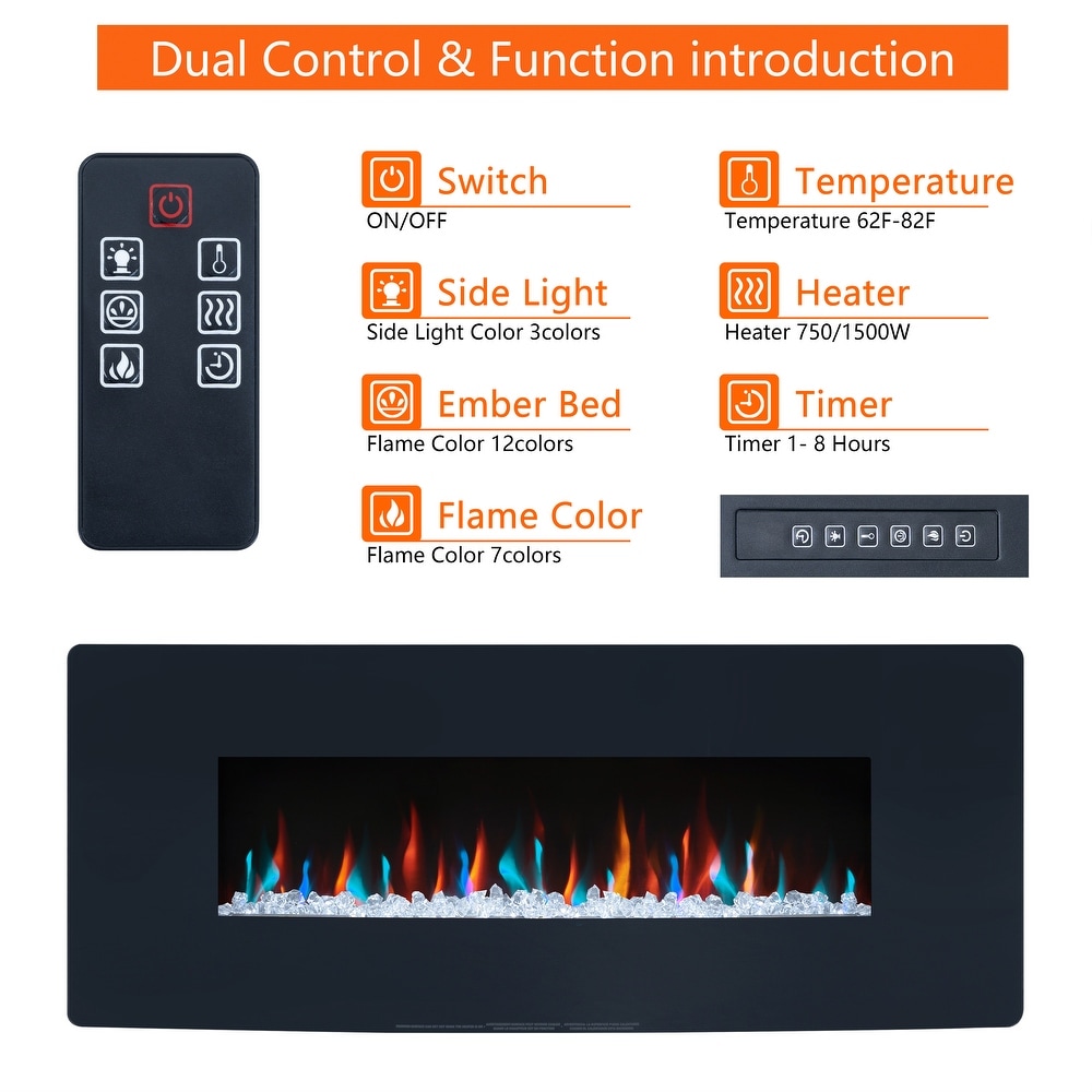 Electric Wall Mounted Fireplace Heater with Remote Control