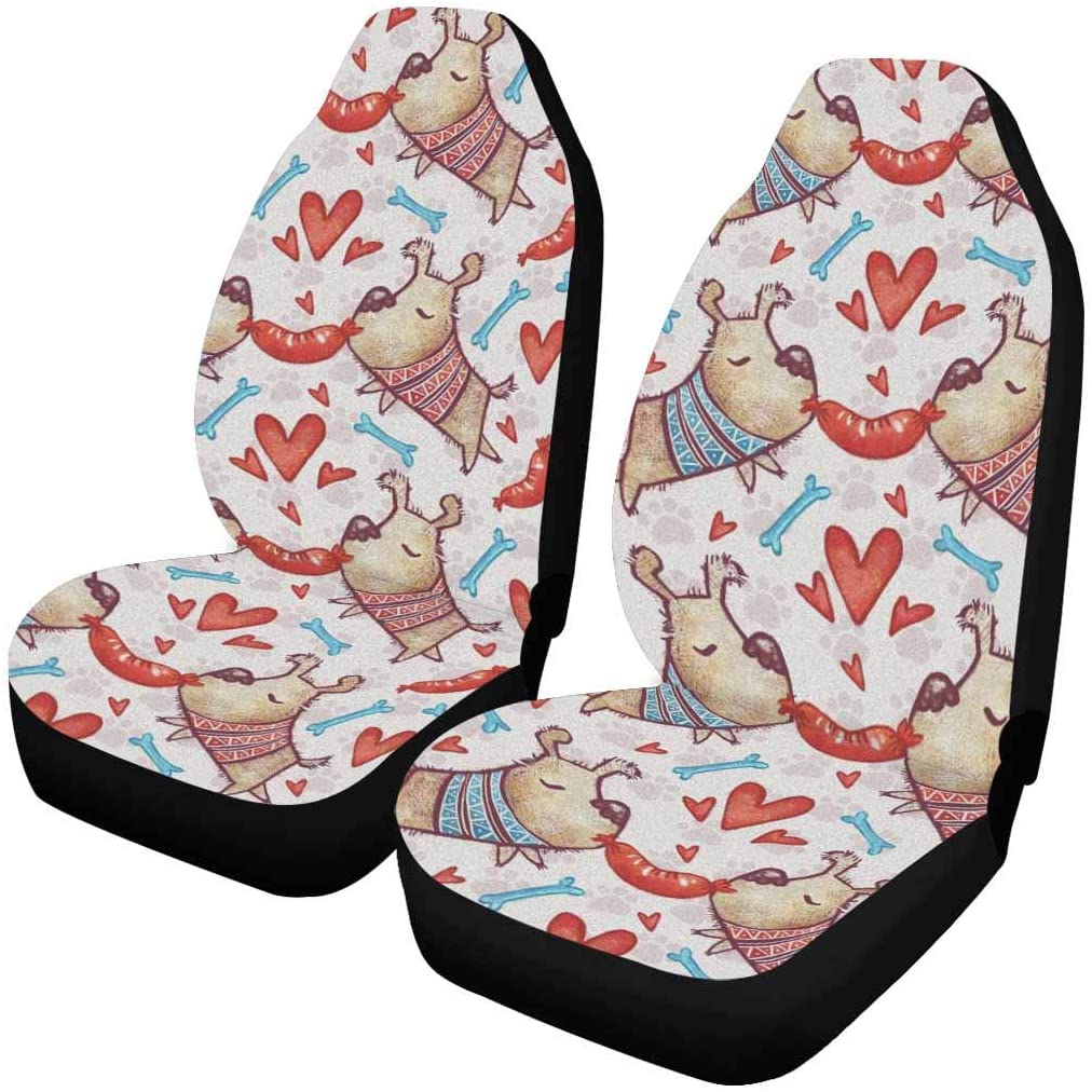 FMSHPON Set of 2 Car Seat Covers Hand Painted Pet Dog Love Dog Paw Bone Universal Auto Front Seats Protector Fits for Car，SUV Sedan，Truck