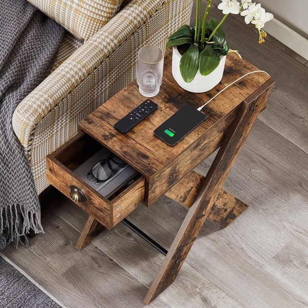 Wooden End Table with Dual USB Charging Ports， Nightstand Sofa Side Table with Drawer (Set of 2)