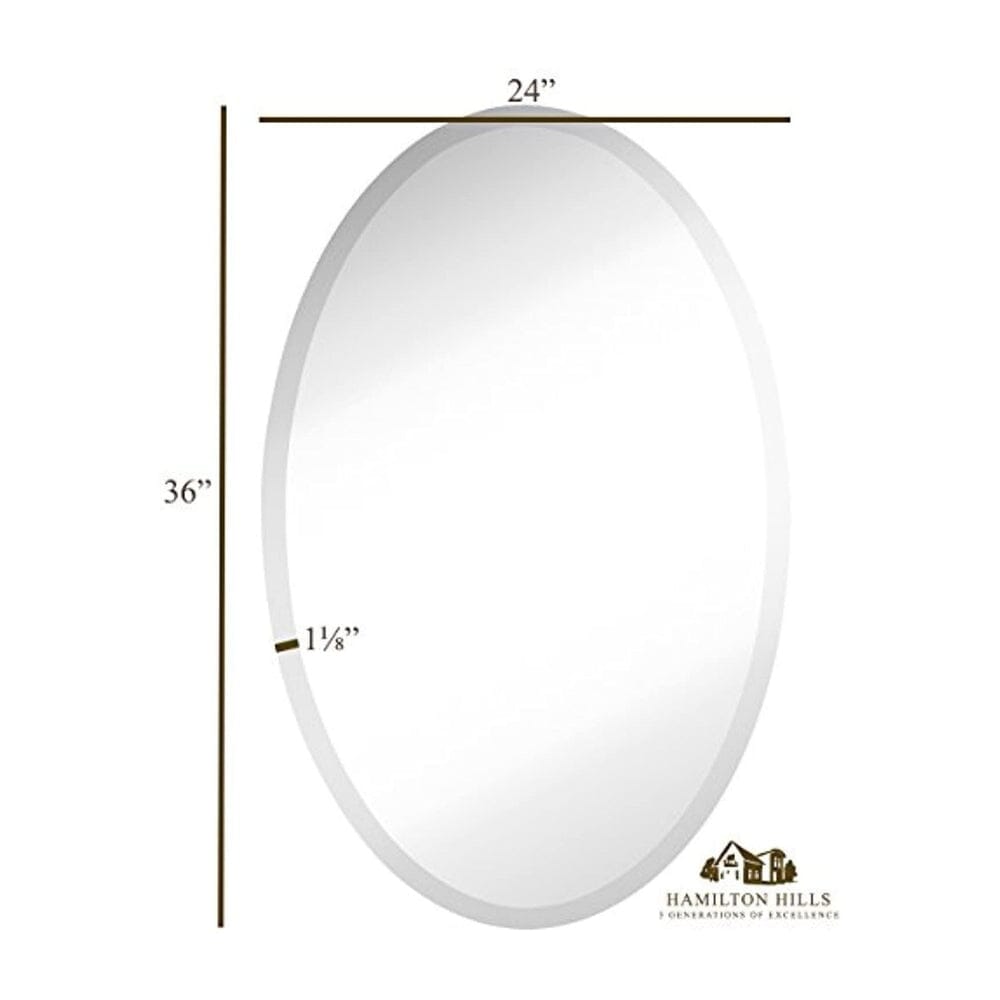 Large Simple Round Streamlined 1 Inch Beveled Oval Wall Mirror (24