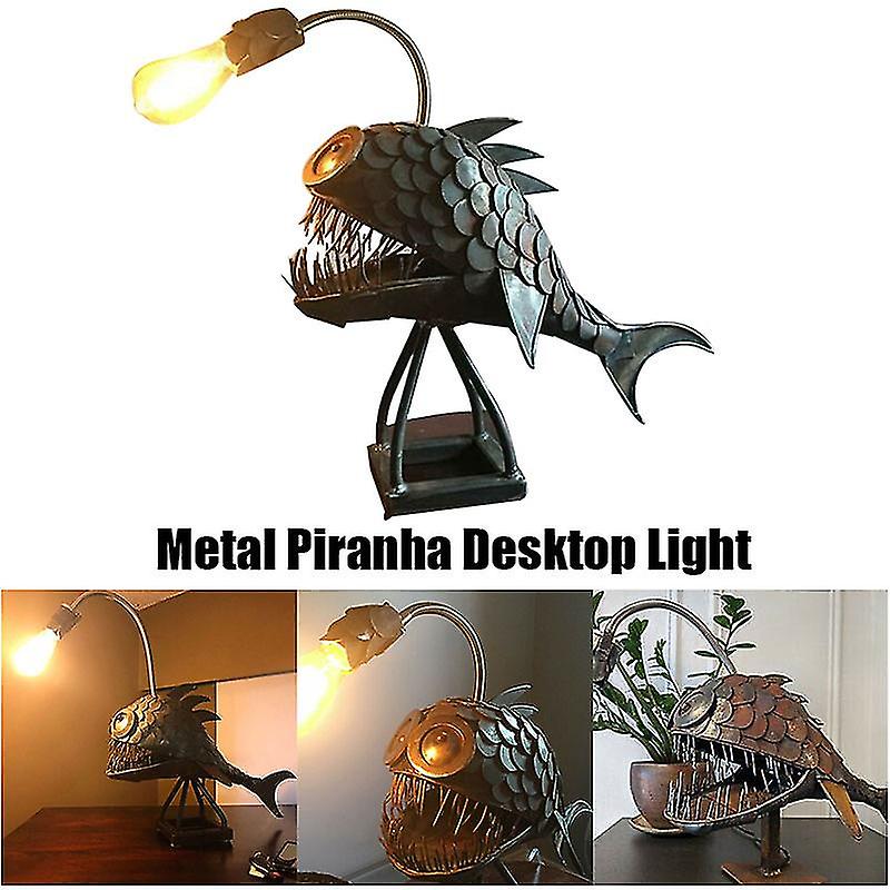 Angler Fish Lamp Usb Rechargeable Desktop Metal Light Handmade Craft Home Livingroom Decoration