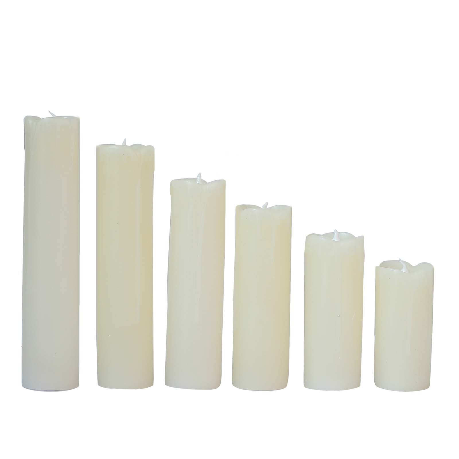 Set of 6 Warm White Flameless Flicker LED Drip Wax Pillar Candles, Battery Operated Luminaria Holiday Candles