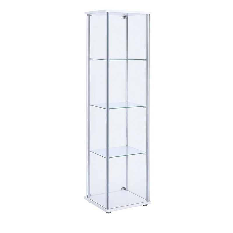 Glass and Metal Curio Cabinet with 4 Shelves， Clear and White