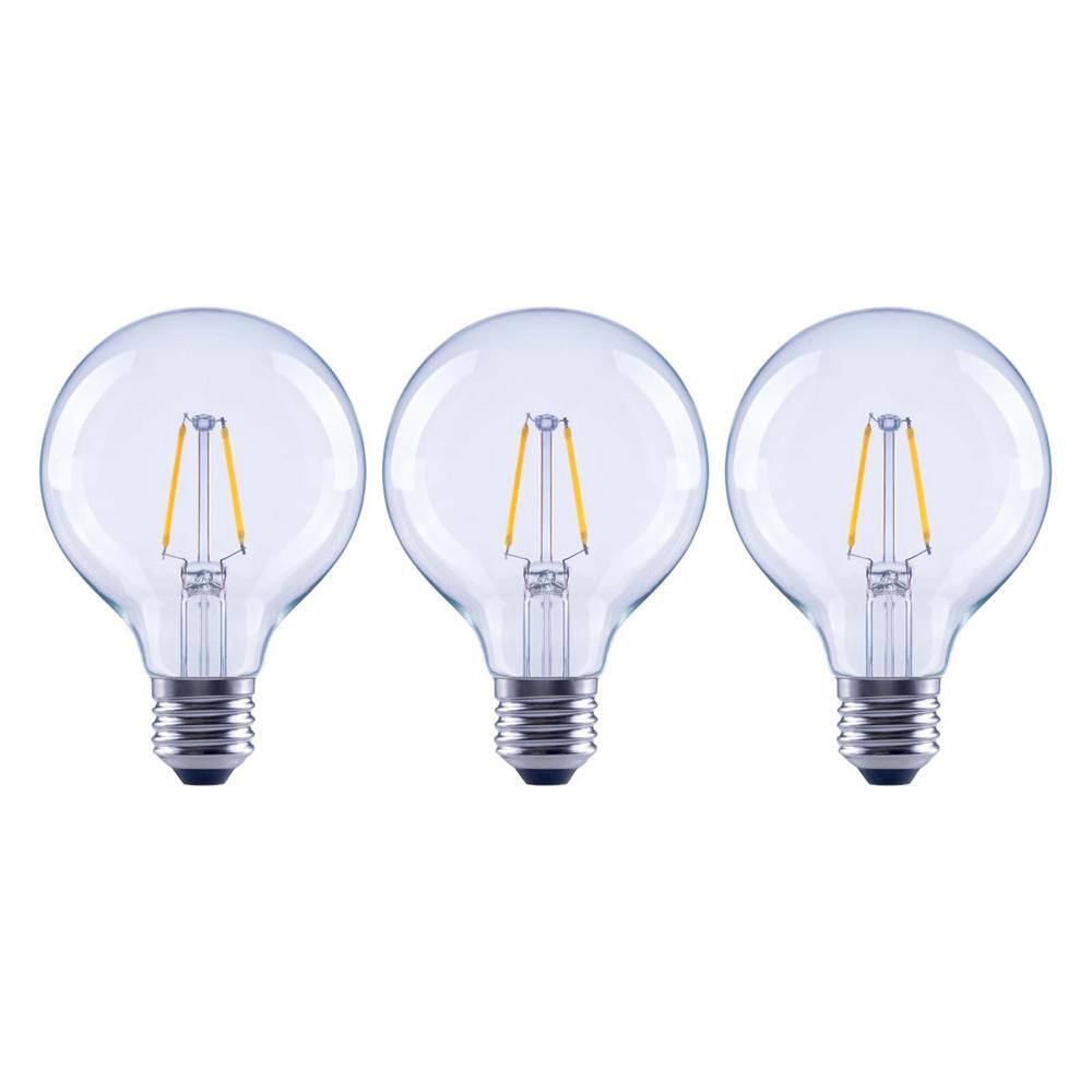 EcoSmart 25-Watt Equivalent G25 Dimmable Globe Clear Glass Filament LED Edison Light Bulb Soft White (3-Pack) FG-04210