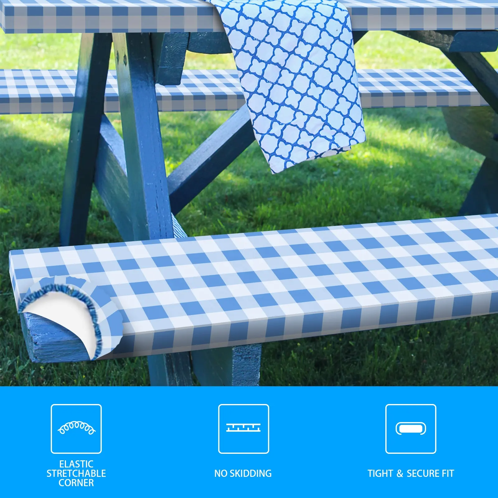 DE0408 Tablecloth and Seat Covers for Party and Outdoor Picnic Table Bench Cover for  RV Camping Accessories